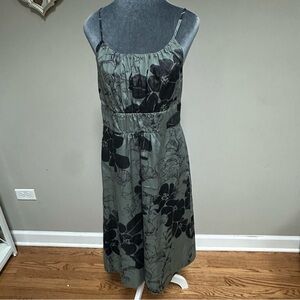 Barneys New York Taste Luxury Humor Green Grey Bold Floral Print Dress Silk 4